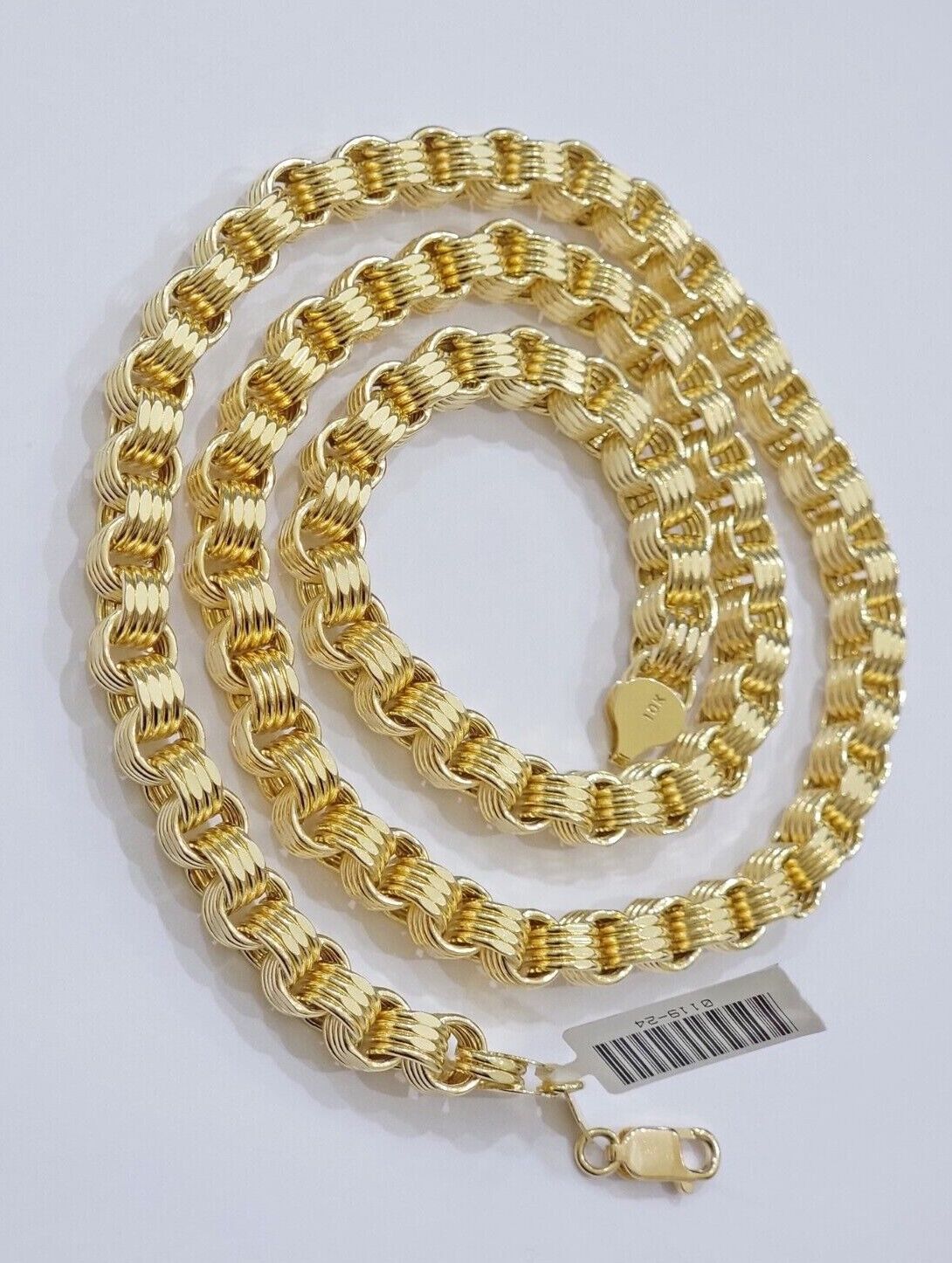 Real Gold Box Byzantine Chain Necklace 7.5mm 10K Yellow 24 Inches Men 10KT SALE - GoldenlinQ